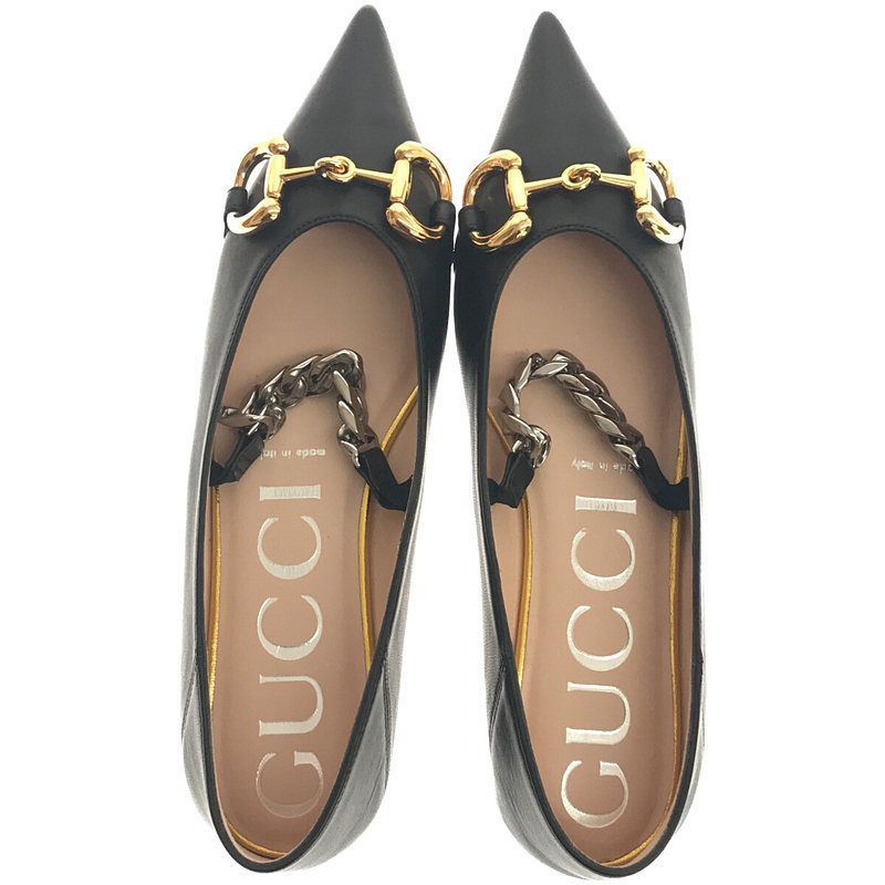 【新品】  GUCCI / グッチ | leather ballet flat with Horsebit ホースビット付き レザー ウィメンズ フラットバレエシューズ | 37 | ブラック | レディース グッチ ホースビット〕ウィメンズ フラットバレエシューズ ・ダーク