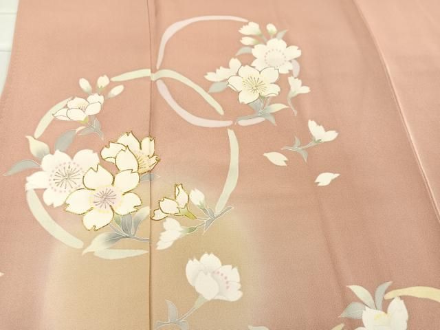 平和屋着物○訪問着 駒刺繍 枝桜文 暈し染め 金彩 正絹 逸品