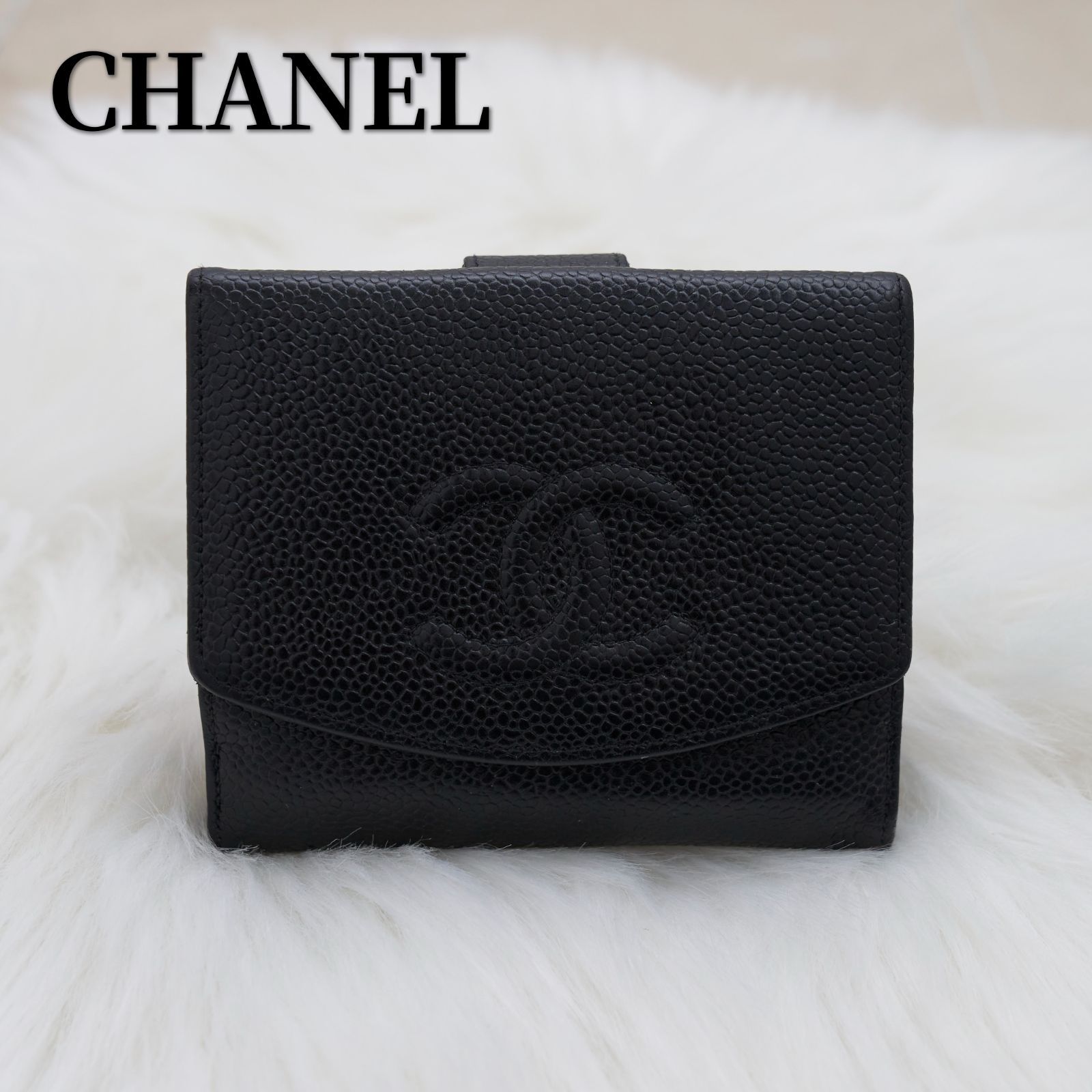 超美品！】CHANEL シャネル キャビアスキン ココマーク Ｗホック 二つ折り財布 - メルカリ