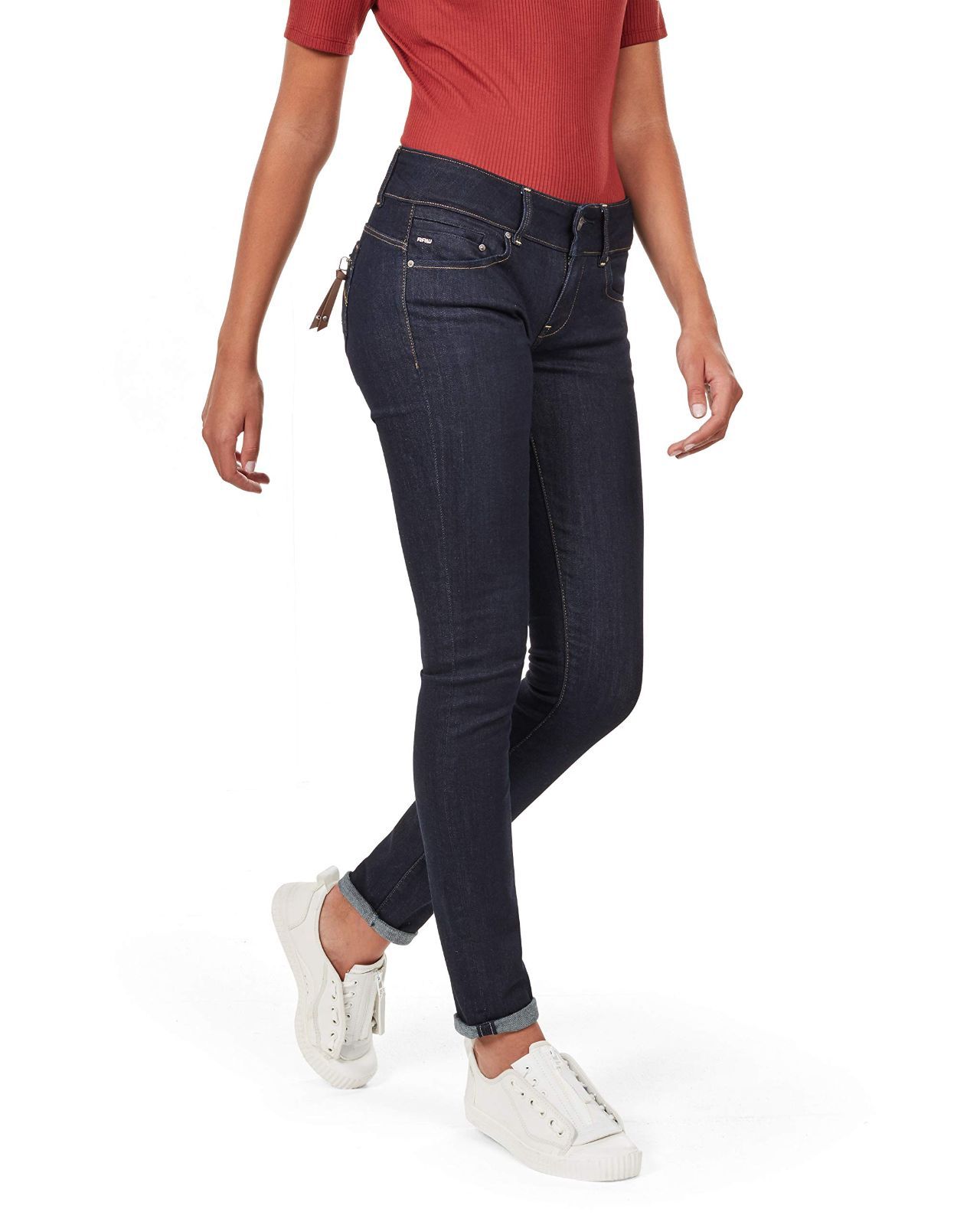 Size W24 x L32_Color Visor Stretch Denim|Rinsed ジースターロゥ ジーンズ レディース スキニー ストレッチ 紺 ネイビー Midge Cody Mid Waist Skinny Jeans 60883-720