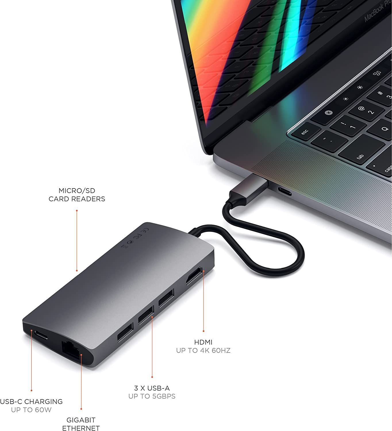 Satechi V2 マルチ USB-C ハブ 8-in-1 (スペースグレイ) 4K HDMI(60Hz