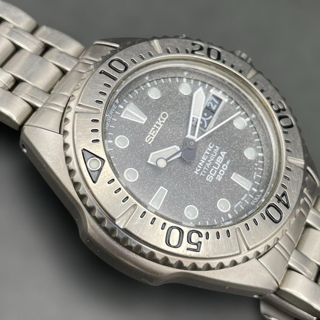 二次電池交換済】SEIKO チタン KINETIC ダイバーズウォッチ 5M43