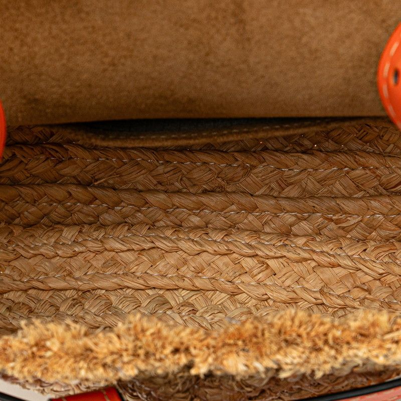 ロエベ アナグラム ゲート ベージュ オレンジ ラフィア レザー  