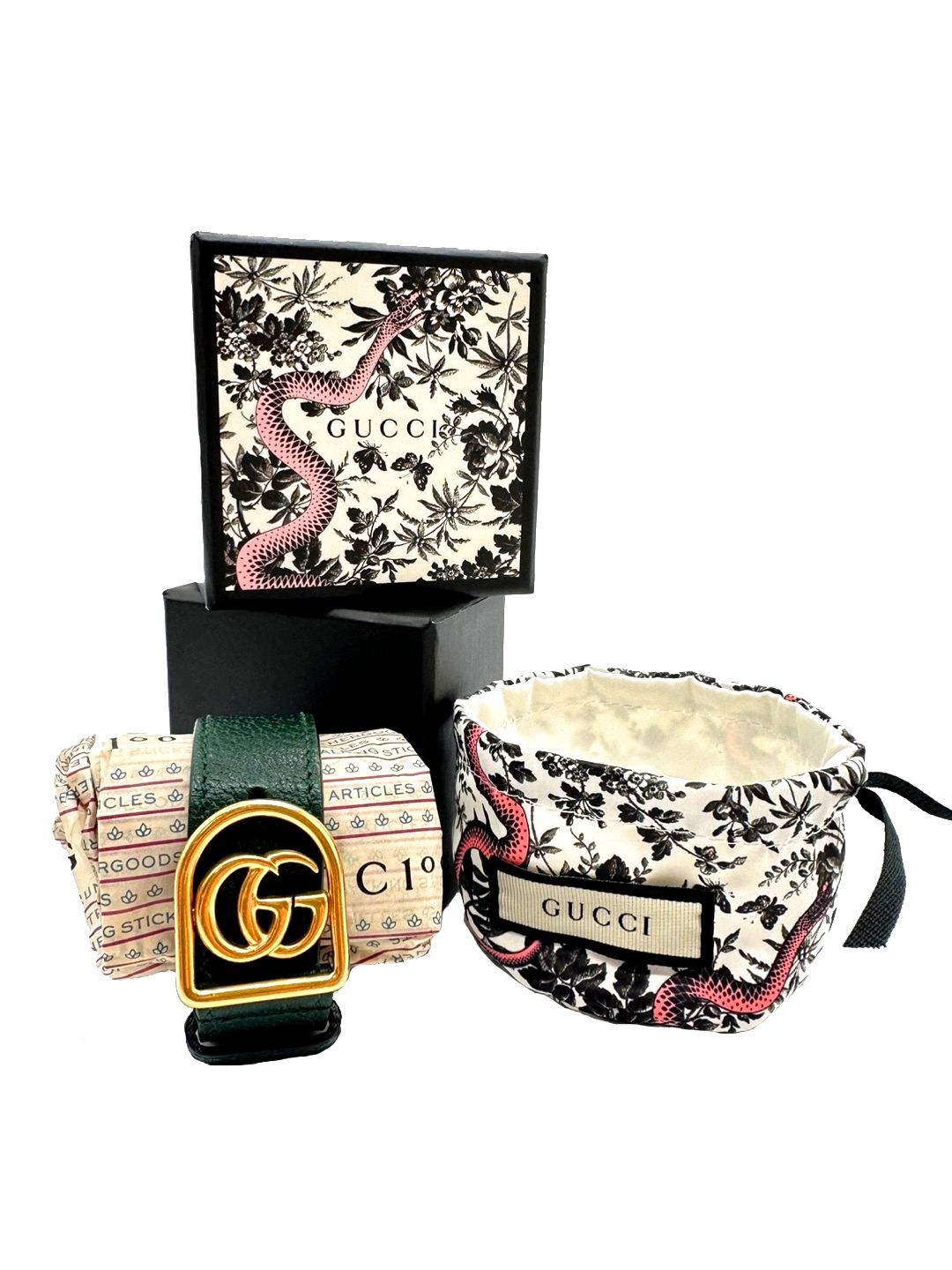 新品同様】 GUCCI グッチ ブレスレット GGマーモント レザー グリーン 