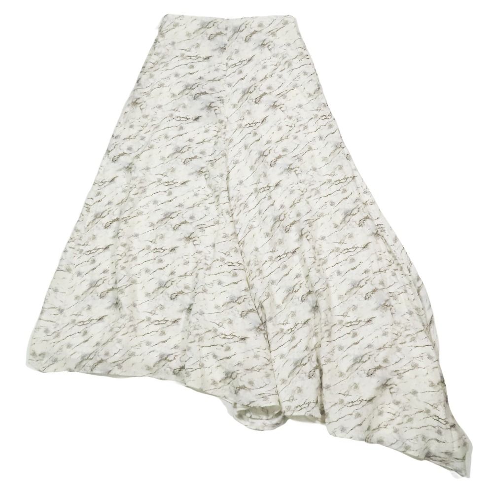 ♥ 21年製 FENDI フェンディ カリグラフィ FFロゴ ズッカ アシンメトリー フ スカート ロング ミモレ丈 総柄 36 アイボリー レディース 古着