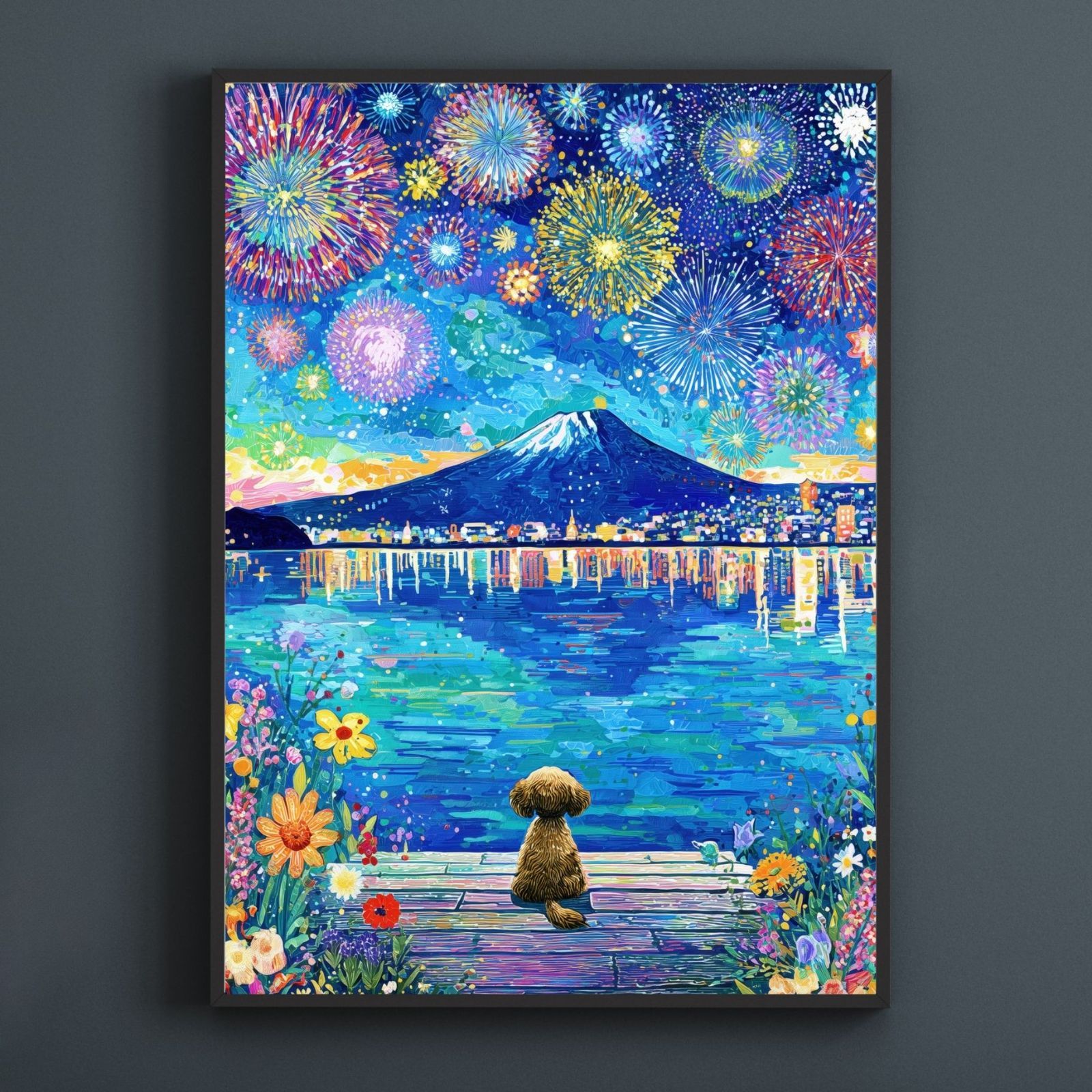 君と見た夏 - トイプードル犬】富士山・花火・幻想的・ファンタジー