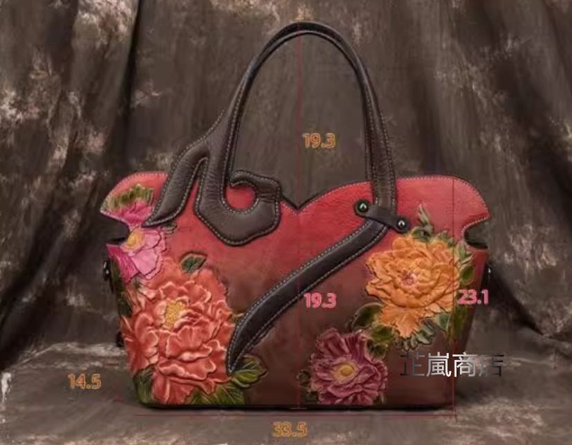 上質 革製牛革ハンドバッグ上層牛革レトロ刺