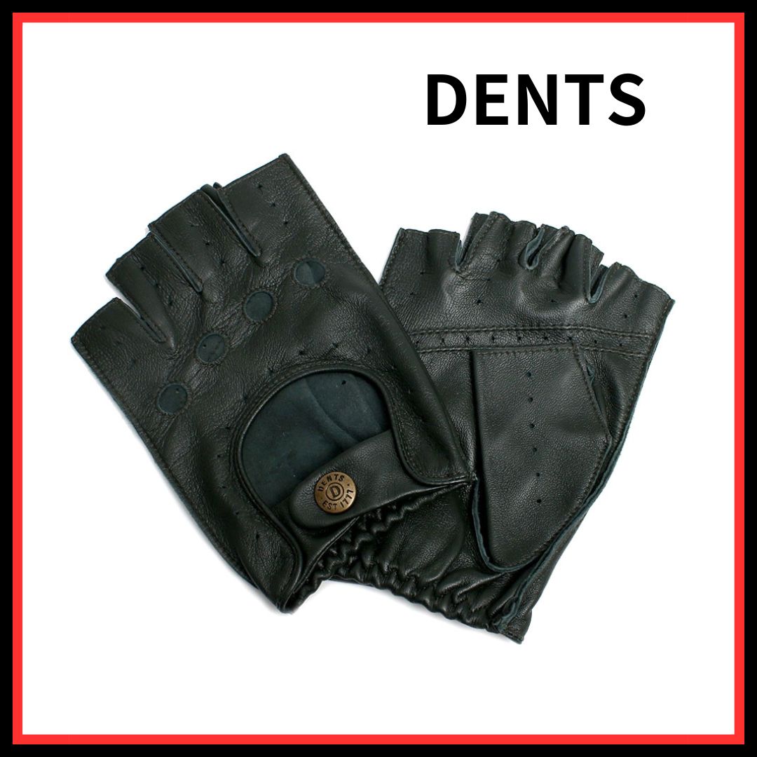 DENTS ブラック レザー フィンガーレス手袋 M