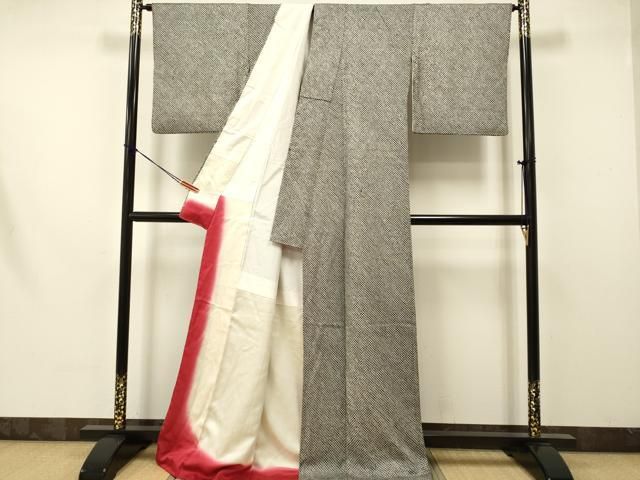 平和屋着物○大変加工の良い総絞り小紋 黒地 ロング丈 正絹 逸品
