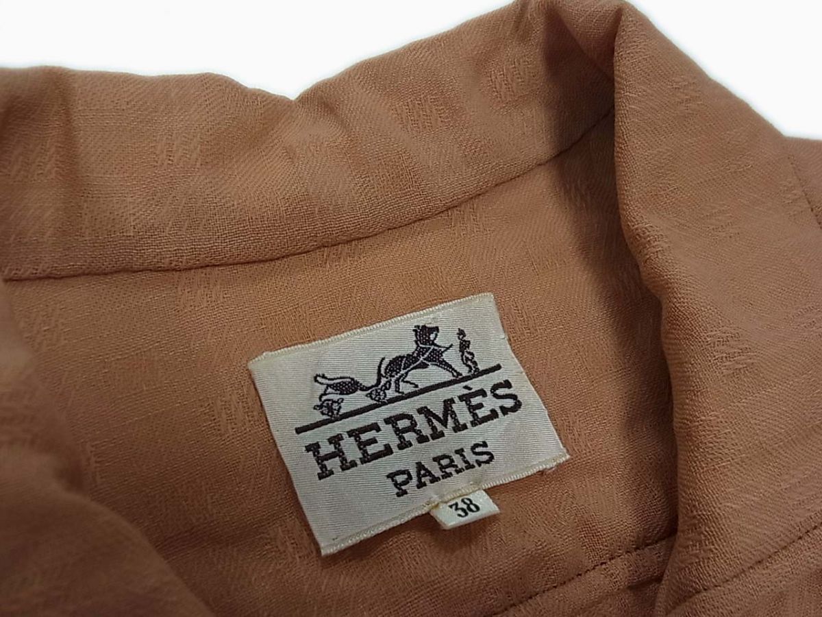 ヴィンテージ 希少◇HERMES 長袖 シャツ ワンピース  ダルオレンジ  プルオーバー エルメス レディース レトロ感 フランス製 ヴィンテージ 希少◇HERMES 長袖 シャツ ワンピース ダル