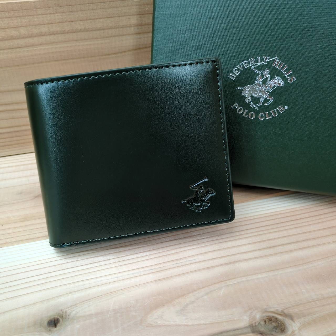 数量 ネットで レザー 二つ折り財布 2色使い グリーン × ブラウン 牛革 本革 メンズ ビバリーヒルズポロクラブ BEVERLY HILLS POLO CLUB