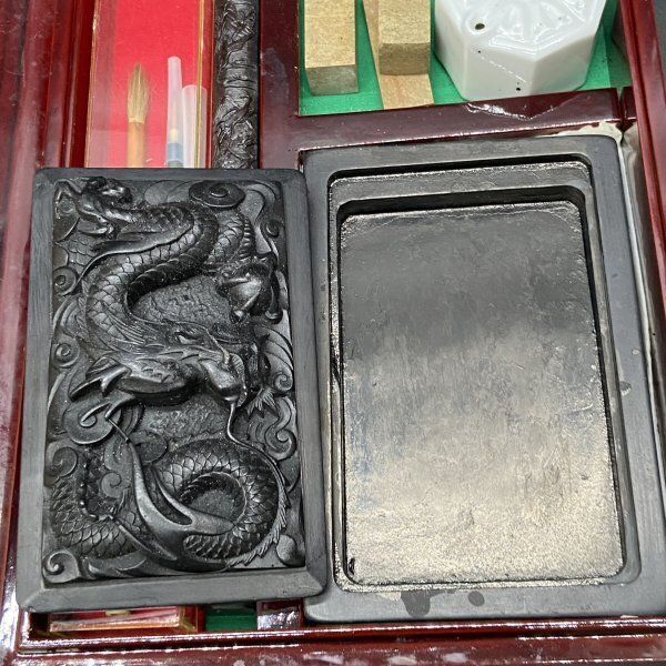 長方硯 蓋硯 書道具 祥龍戯珠紋彫　骨董品　硯 長方硯 蓋硯 書道具 祥龍戯珠紋彫 骨董品 硯 - メルカリ
