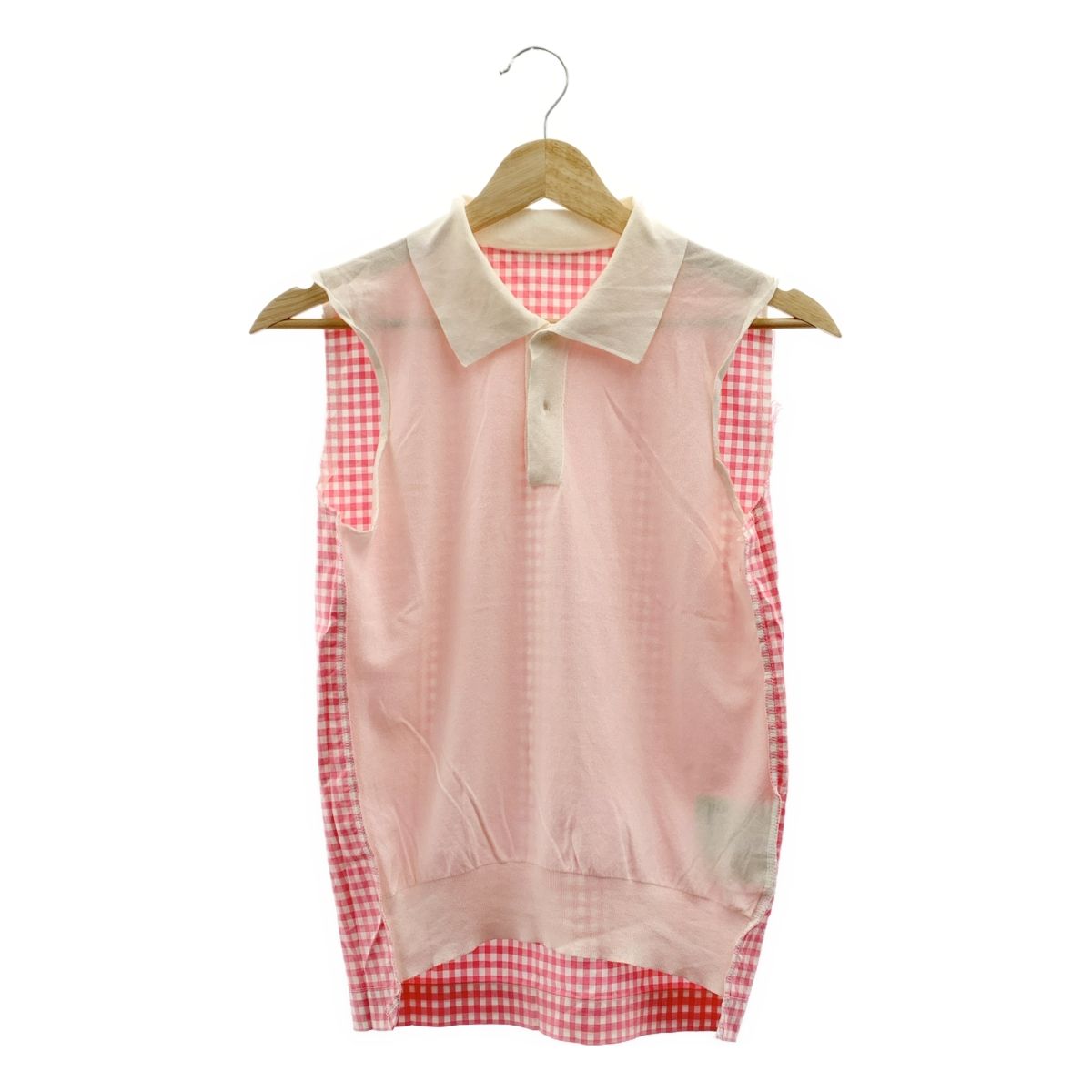 COMME des GARCONS / コムデギャルソン | 2005SS / AD2005 | インサイドアウト チェック切替 ノースリーブ ポロシャツ | ピンク / ホワイト | レディース COMME des GARCONS / コムデギャルソン | 2005SS / AD2005