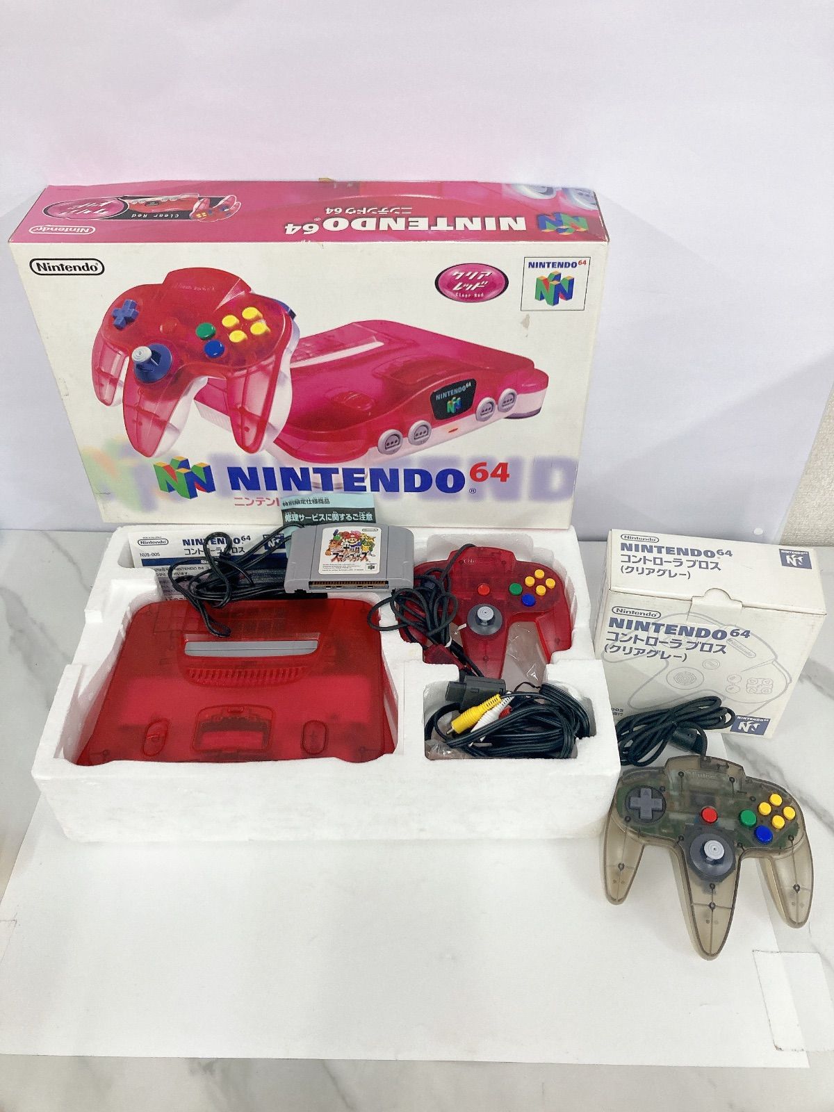 ＃ 通電 済み Nintendo 64 クリアレッド NUS-001 本体 コントローラー ソフト き ゲーム機本体 2