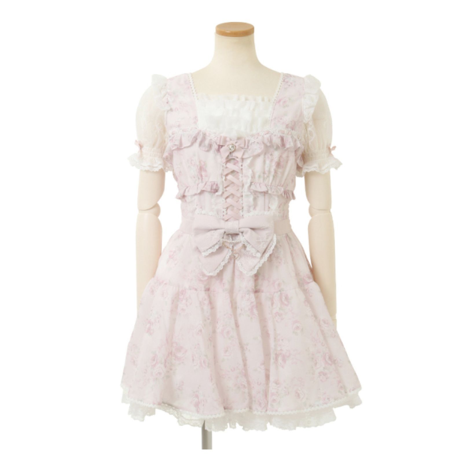 LIZ LISA ローズリボンシフォンワンピース 0 | Fサイズ ピンク 110 リボン ハートチャーム 姫系 花柄 リズリサ タグ付き ♥
