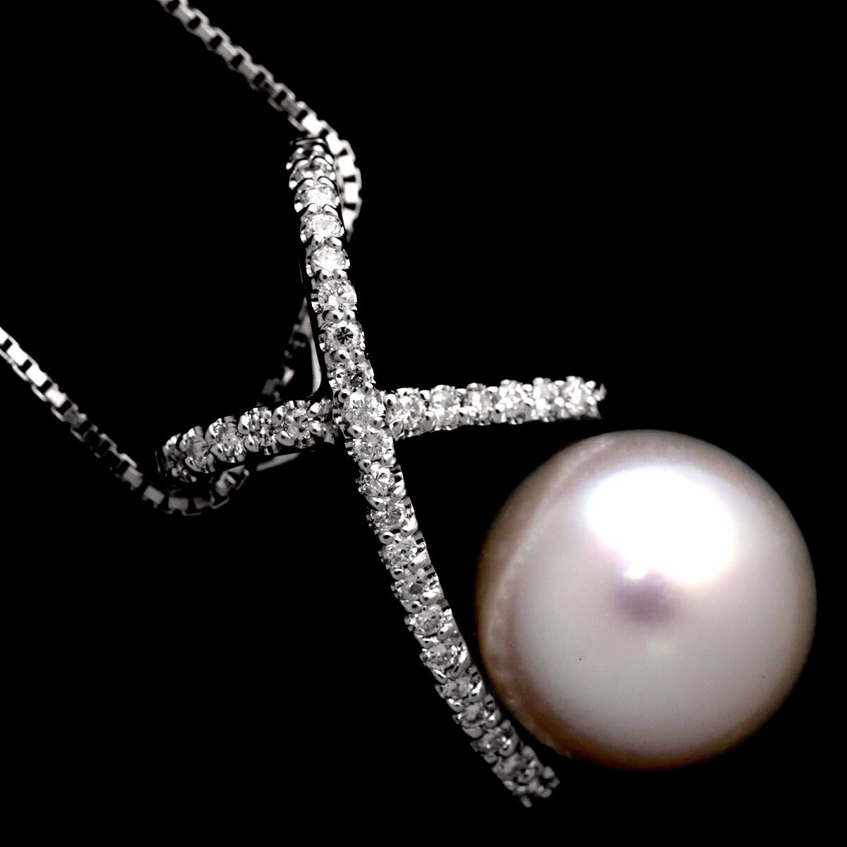 白蝶真珠 11.5mm ダイヤ 0.21ct ネックレス 45cm K18 WG ホワイトゴールド 750 パール Pearl Necklace 90205610