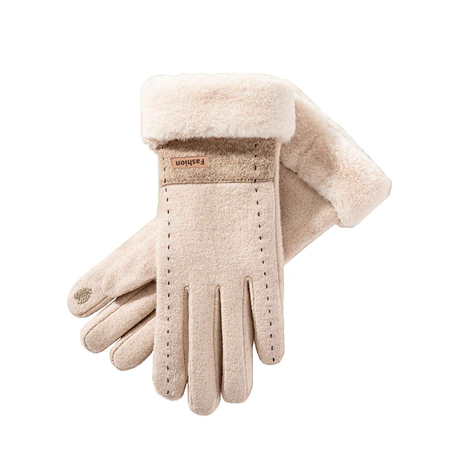 売切注意 レディース手袋 冬 防寒 Akkerds 保温 ふんわり 厚手 防風 柔らかさ ファッション カシミヤ ダウン厚手 カーキ