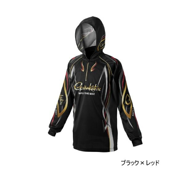 ≪ 25年4月新商品 ≫ がまかつ 2WAY プリントジップシャツフーディ GM-3736 ブラック×レッド LLサイズ
