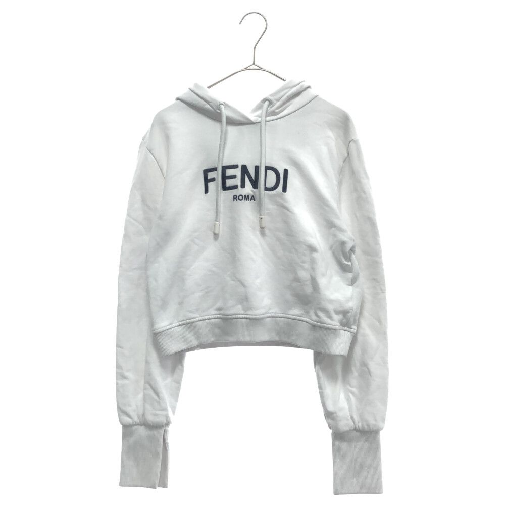 FENDI (フェンディ) 22AW ロゴ刺繍クロップドプルオーバーパーカー ホワイト レディース FS7516 ALCB