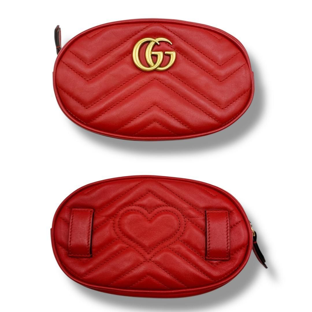 GUCCI グッチ GGマーモント ウエストバッグ レッド キルティング GUCCI グッチ GGマーモント ウエストバッグ レッド キルティング