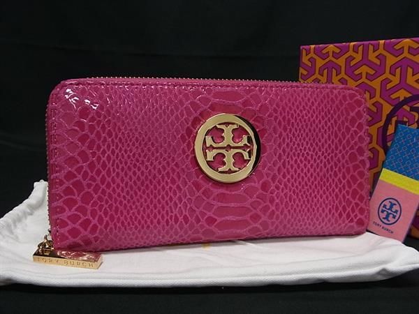 TORY BURCH トリーバーチ レザー ラウンドファスナー 長財布 ウォレット 小銭入れ 札入れ マゼンタ系 BI9476