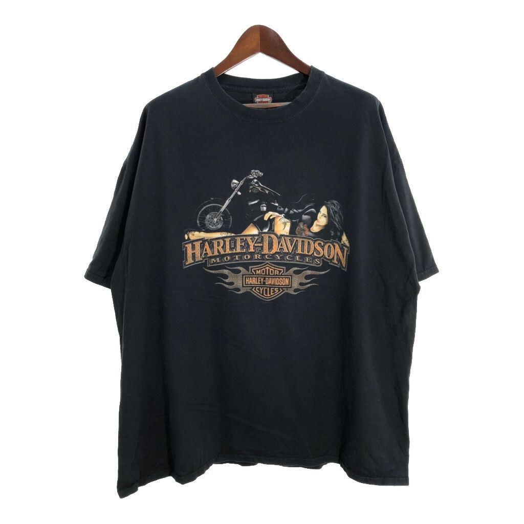 HARLEY DAVIDSON ハーレーダビッドソン 半袖Ｔシャツ 大きいサイズ モーターサイクル ブラック メンズ 3XL 古着 U1192