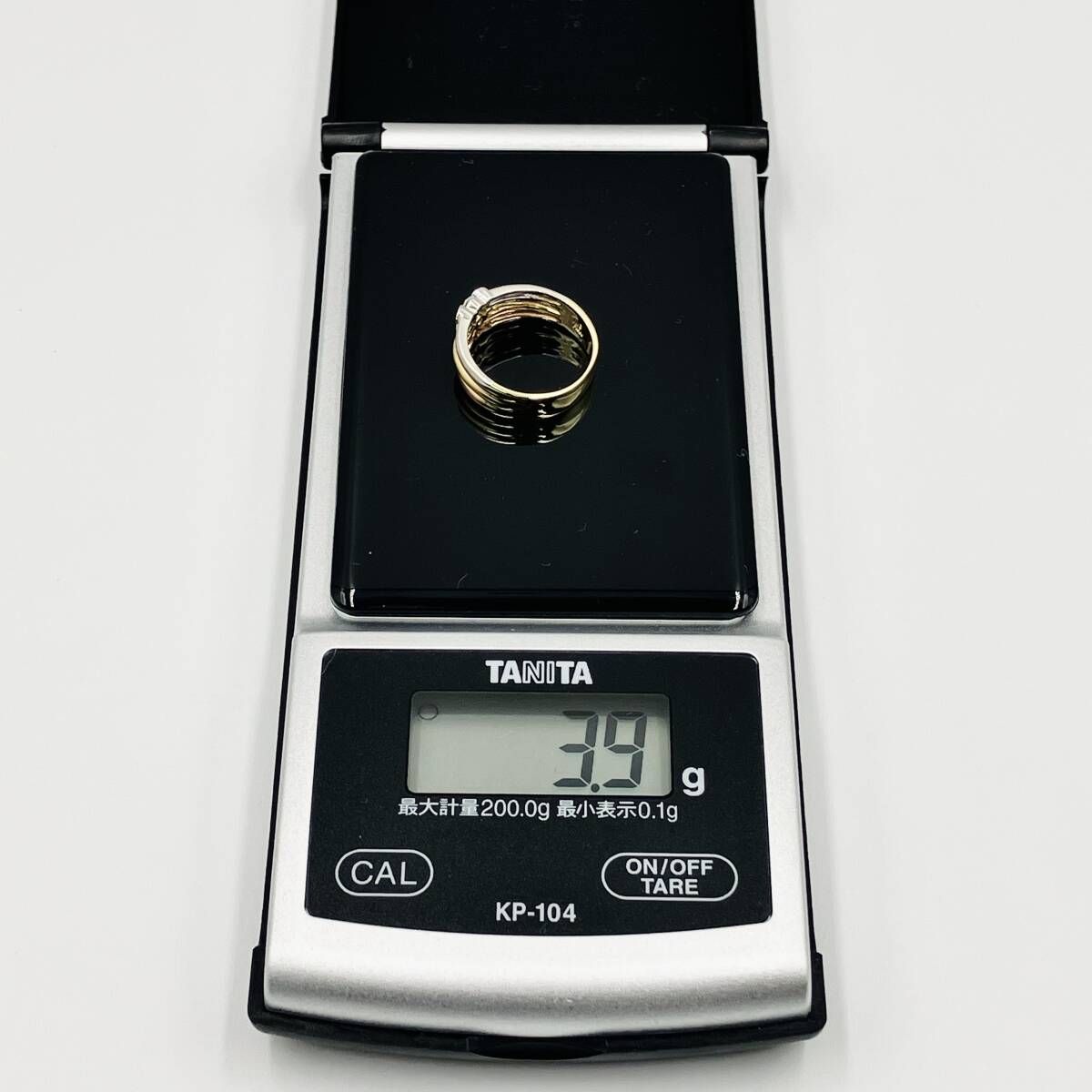 美品】 K18 Pt900 ゴールド プラチナ リング #7 3.9g 0.15ct 指輪 