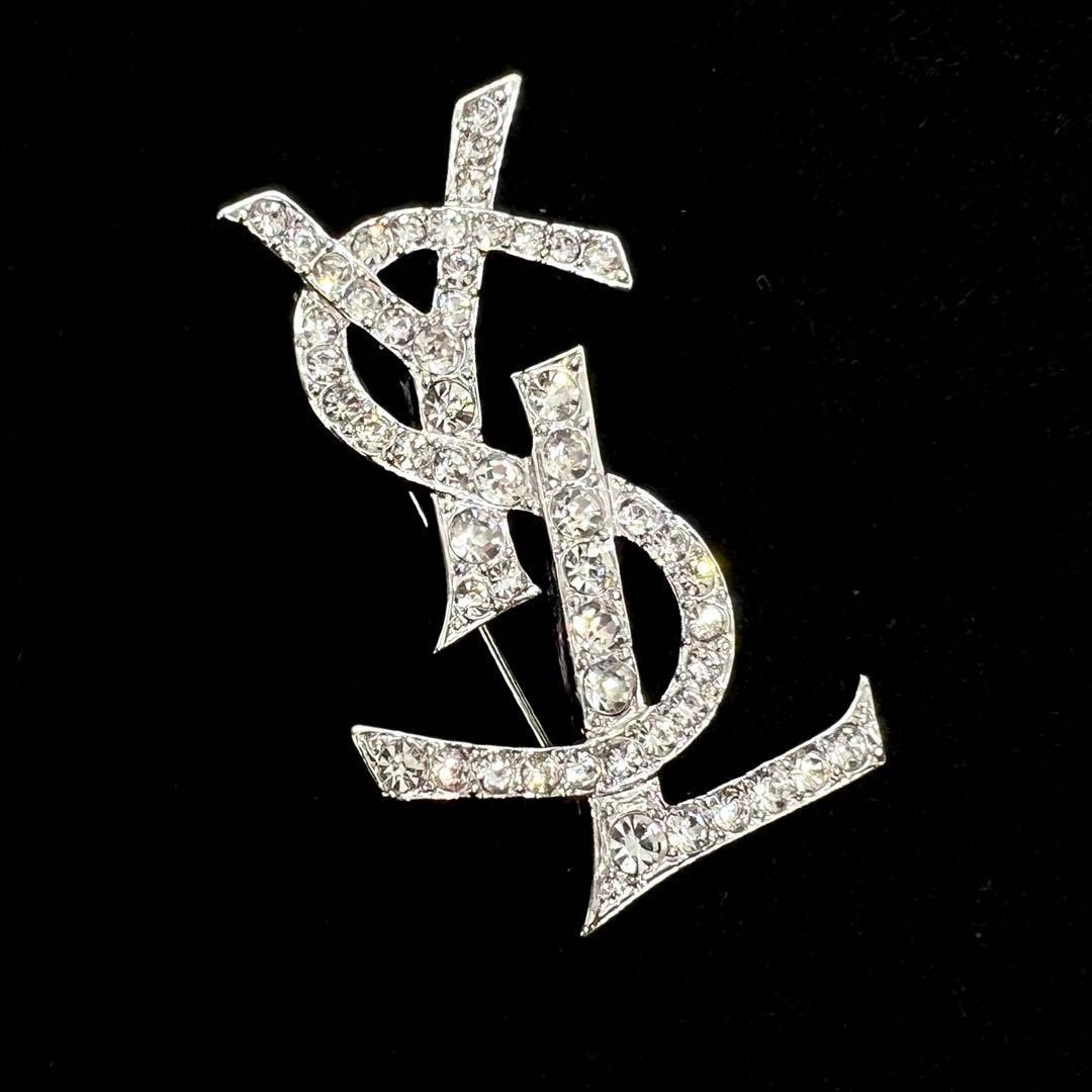 美品☆ YVES SAINT LAURENT イヴサンローラン ブローチ YSL ロゴ