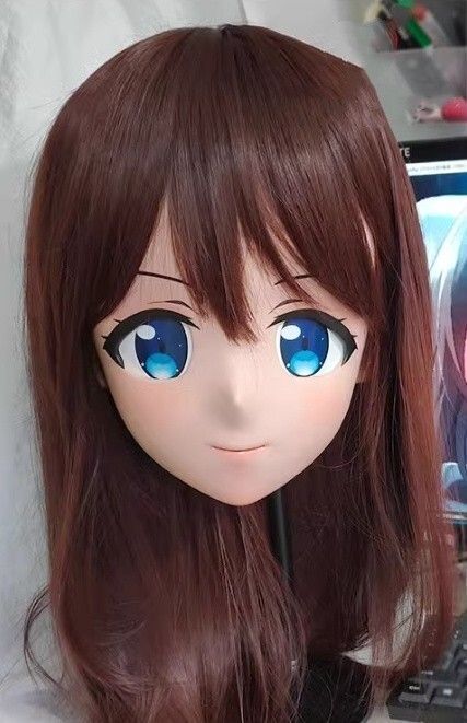 ハーフマスク 眼球付き カツラ付き NO.36 樹脂製 ヘッドロリータ人形 コスプレマスク 変身 仮装 着ぐるみ 二次元美少女