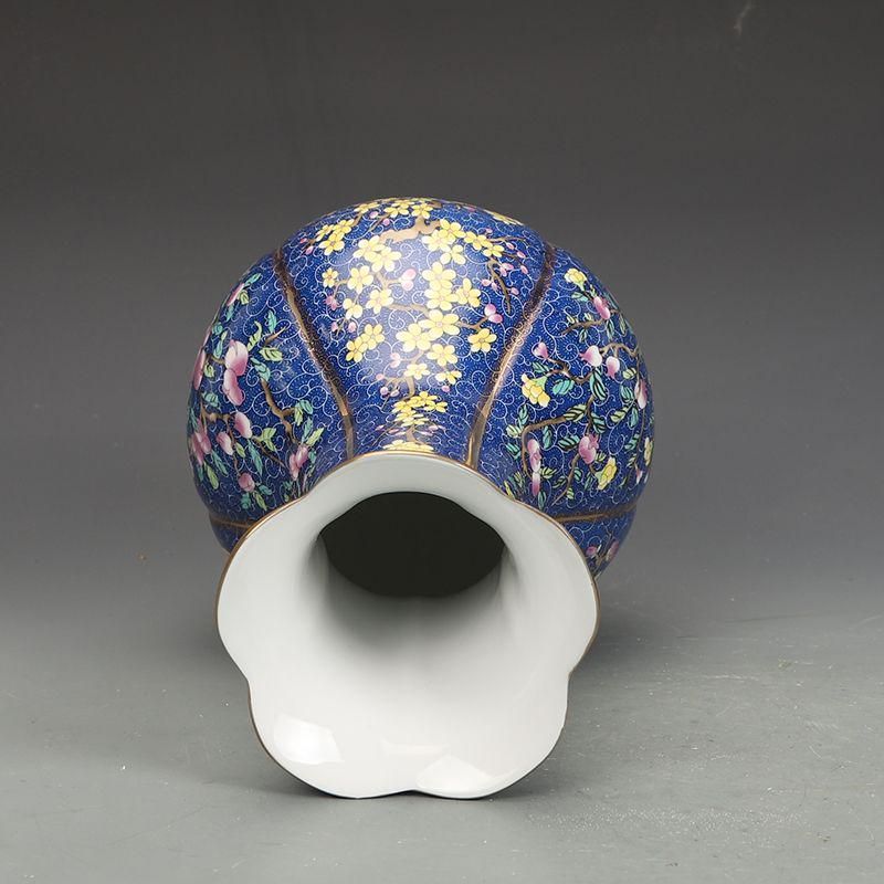 乾隆磁器琺瑯彩花果紋花口瓶 景徳鎮 陶磁器 装飾品 現代工芸品