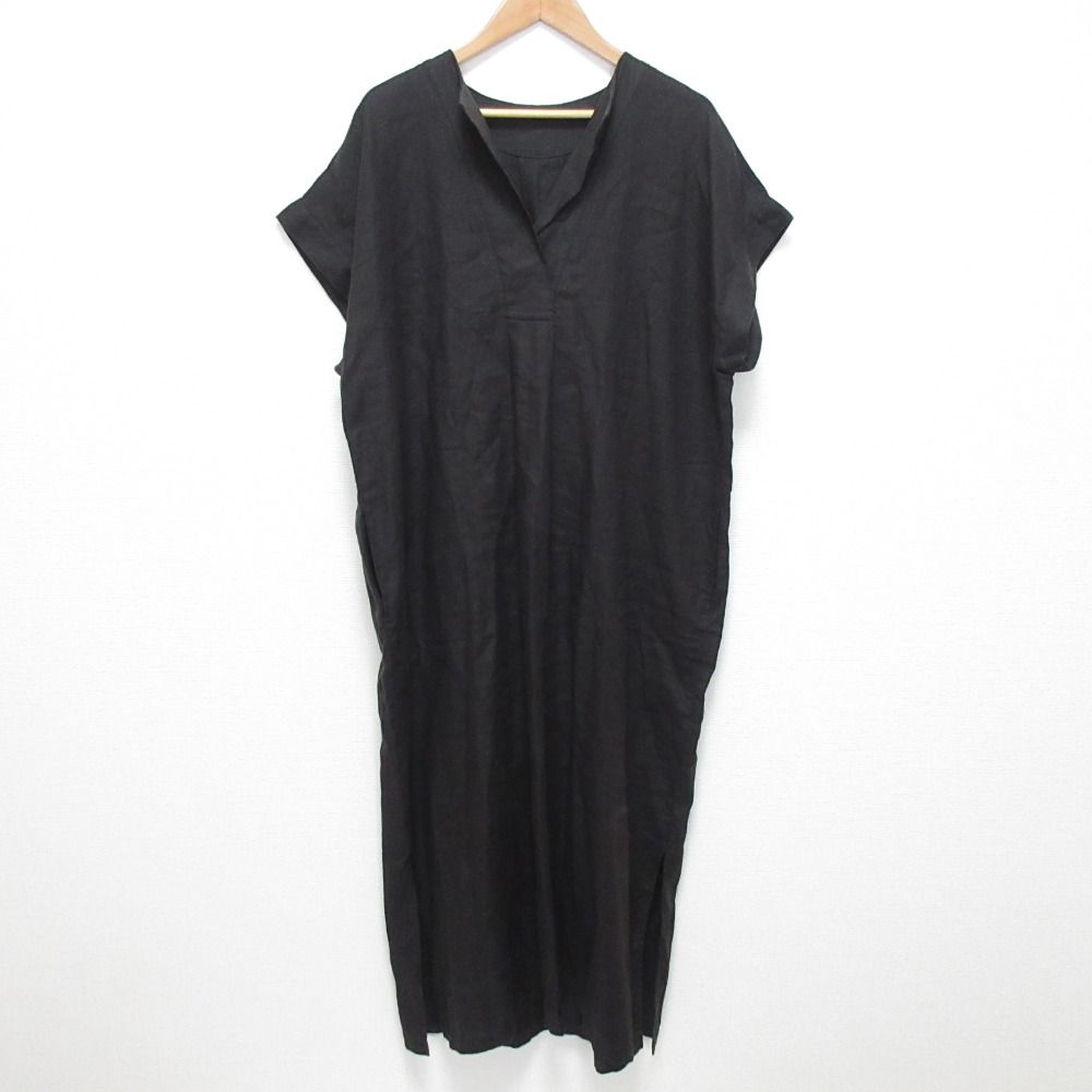 24SS Spick＆Span スピックアンドスパン リネンカフタンドレス サイズ38 ブラック系 レディース 古着