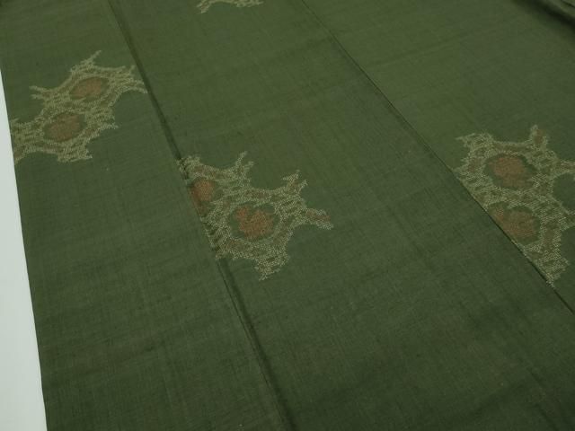 平和屋本店□極上 本場結城紬 重要無形文化財 100亀甲 有栖川 藍媚茶色