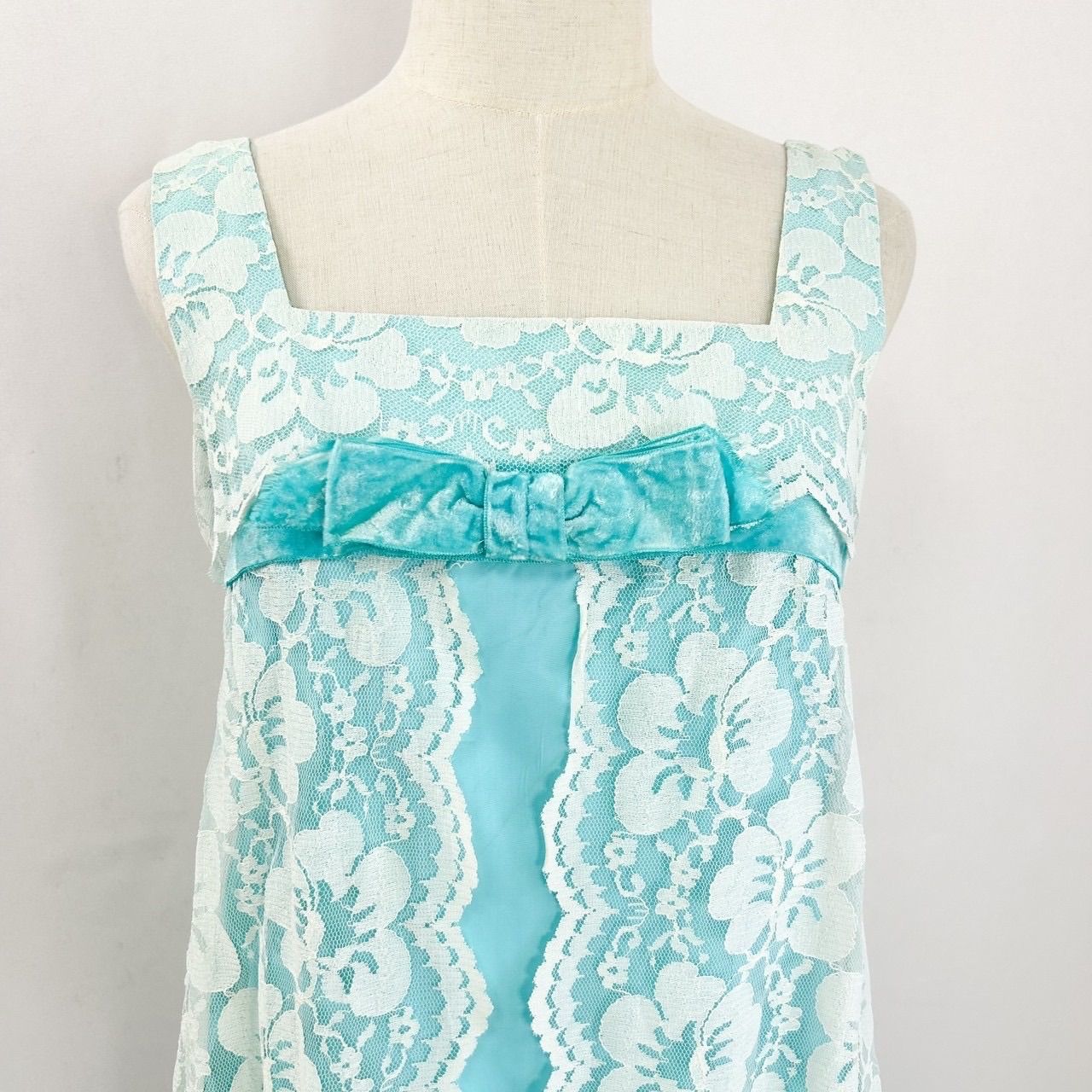 ビンテージ アンティーク 70s USA レース リボンワンピース ドレス 美品 SPECIAL ITEM* 60's〜70's USA VINTAGE DOT PATTERNED LACE