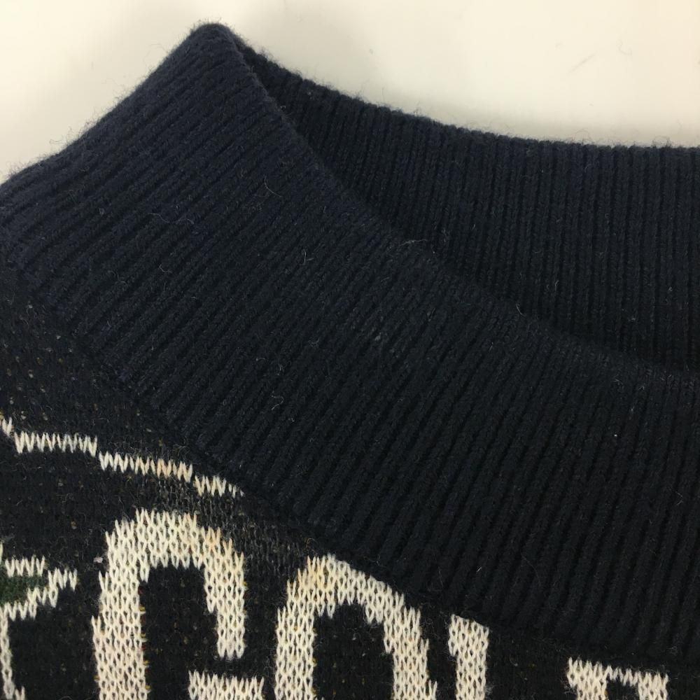 ビームスゴルフ ハイネックセーター ネイビー×マルチ フラッグ柄 裏地