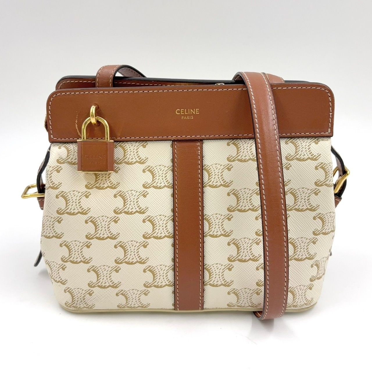 CELINE ロゴハンドバッグ ホワイト/ブラウン shopbring_9024b110046