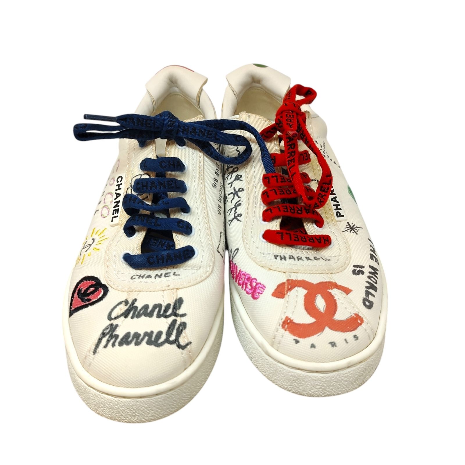 シャネル CHANEL 靴 スリッポン 38 1/2 C 麻×キャンバス×レザー×金属素材