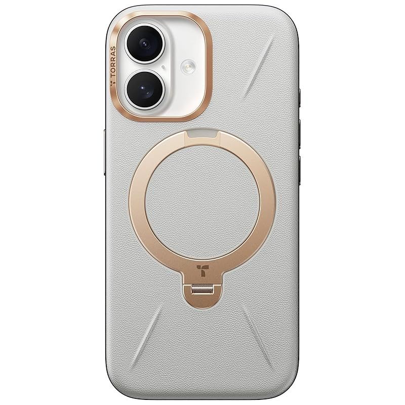 TORRAS iPhone 17 用 ケース 新感覚レザー スキンタッチ Ostand Q3 レザートーン MagSafe対応 リング スタンド 360°定点回転 縦横両対応 マグネット搭載 革 カメラコントロールボタン 米軍規格 耐衝撃 指紋防止 パール グ