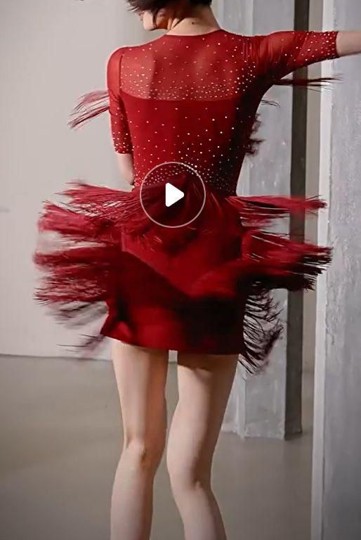 Paula George ラテン ドレス 練習着 フリンジ 赤 レッド ダンスドレス