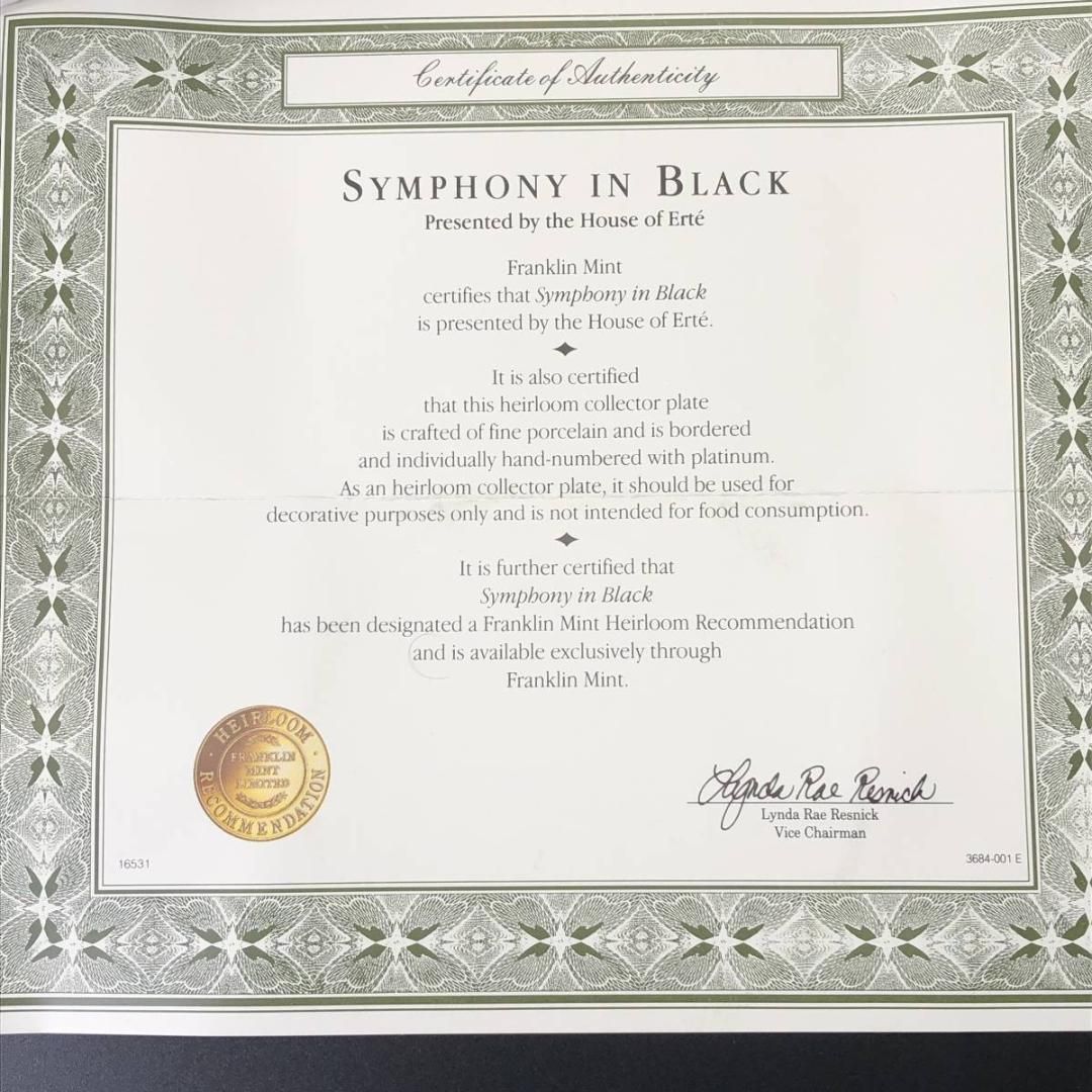 フランクリンミント　エルテ 　アールデコ　SYMDHONY IN BLACK フランクリンミント エルテ （Erte）『 SYMDHONY IN BLACK