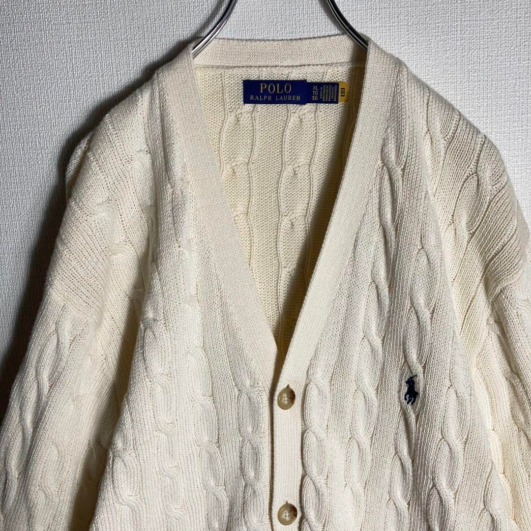 Lauren Ralph Lauren HAND KNIT カーディガン L 極美品】RALPH LAUREN カーディガン ケーブルニット 刺繍ロゴ XL
