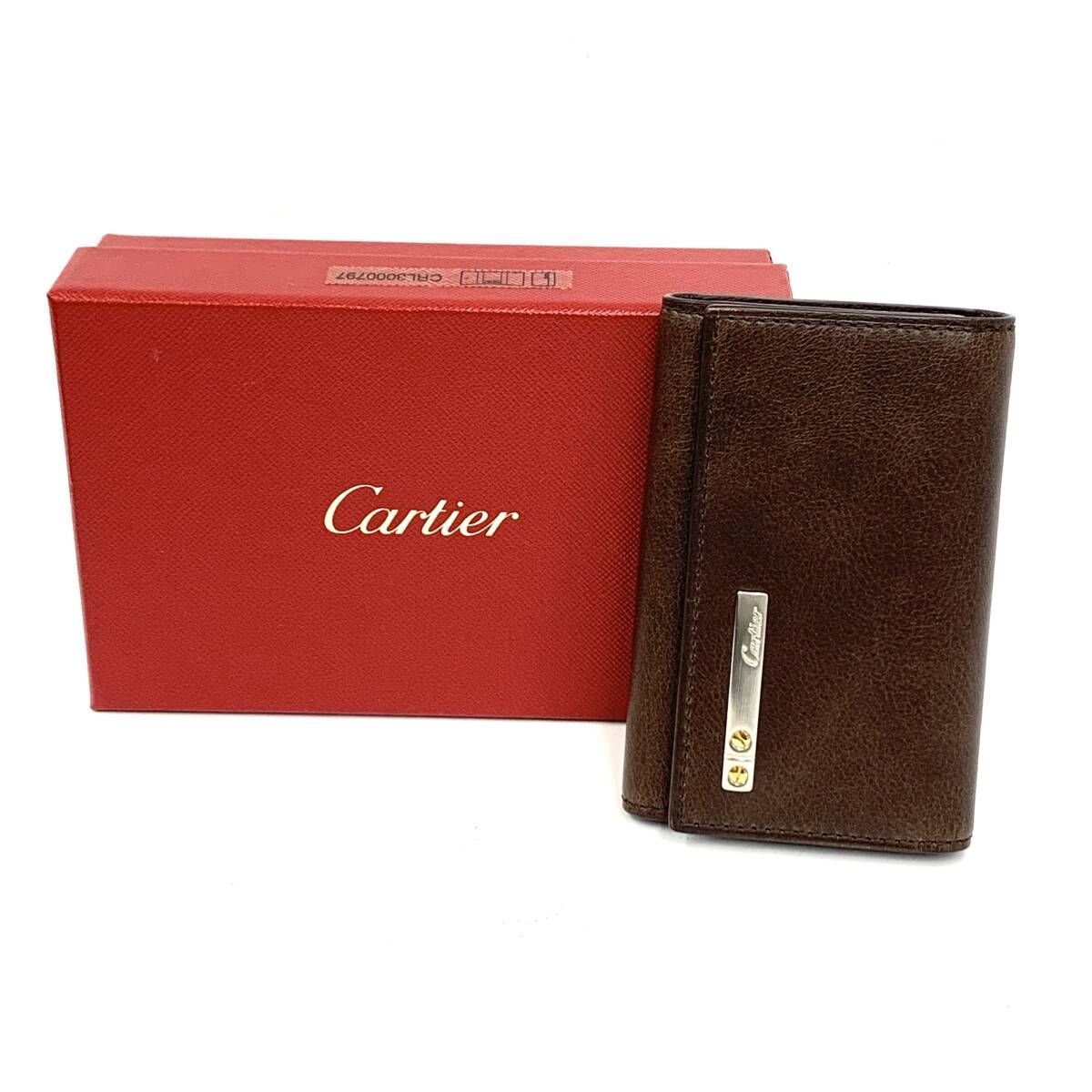 D0911 Cartier カルティエ サントス 6連 キーケース レザー ブラウン