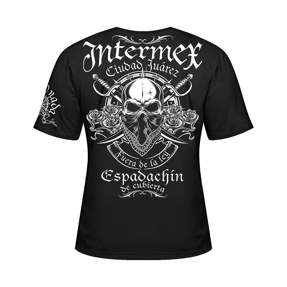 XL_ブラック|ホワイト インターメックス XL LL サイズ 半袖 Tシャツ itm-058 服 スカル 黒 白 ギャング バイカー チカーノ メンズ ファッション ヤクザ オラオラ