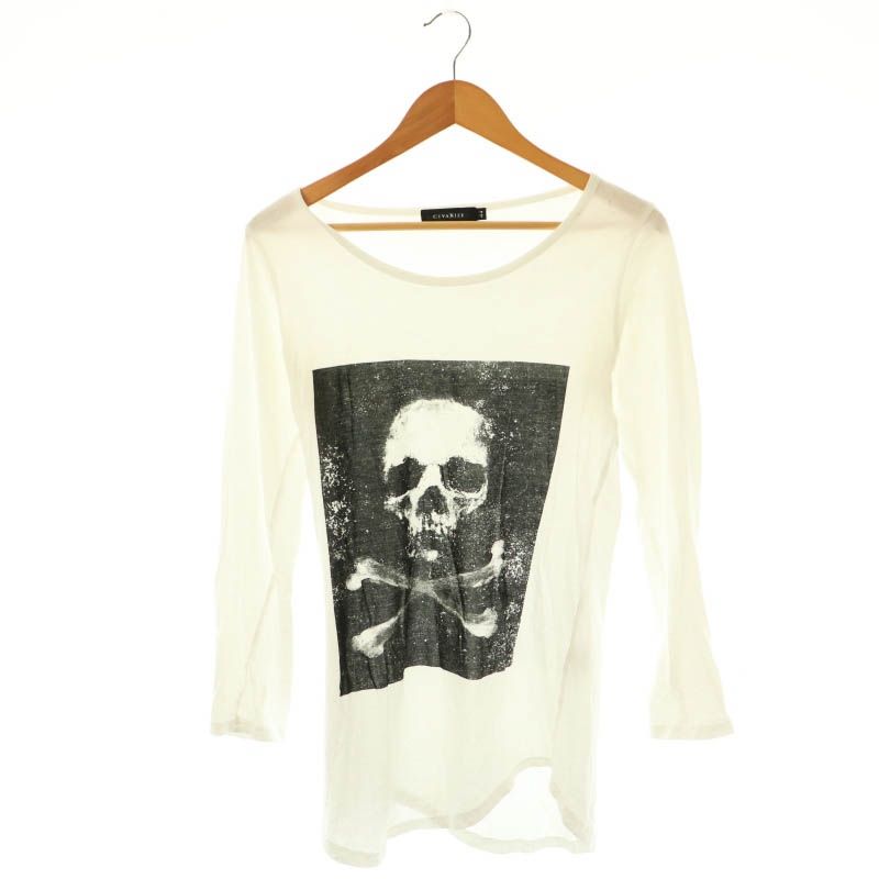 CIVARIZE スカルプリント アシンメトリー カットソー 白 44 シヴァーライズ CIVARIZE Tシャツ カットソー 長袖 スカル 44 白