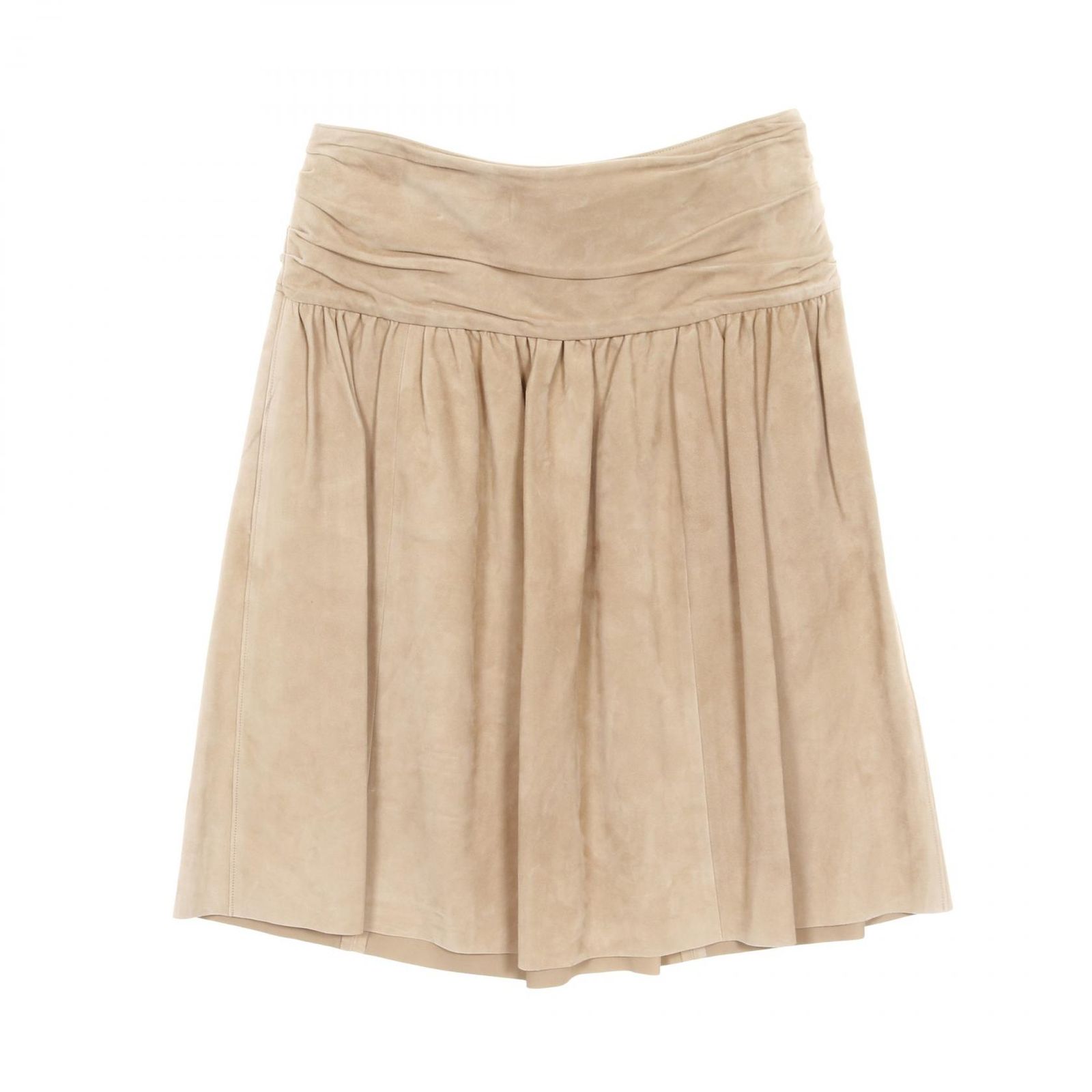 エルメス HERMES スカート ベージュ レザー ゴートスキン 山羊革 スカート レディース Used A