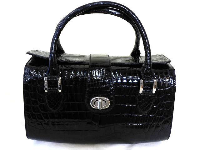 【極美品✨】グレ クロコダイル ハンドバッグ JRA 黒 本革 レザー トートバッグ CROCODILE クロコダイル 黒 ブラック 鰐革 ワニ革