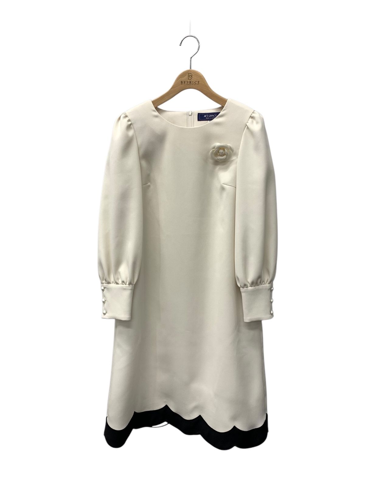 エムズグレイシー 311602 ワンピース 38 ホワイト フェイクパール  