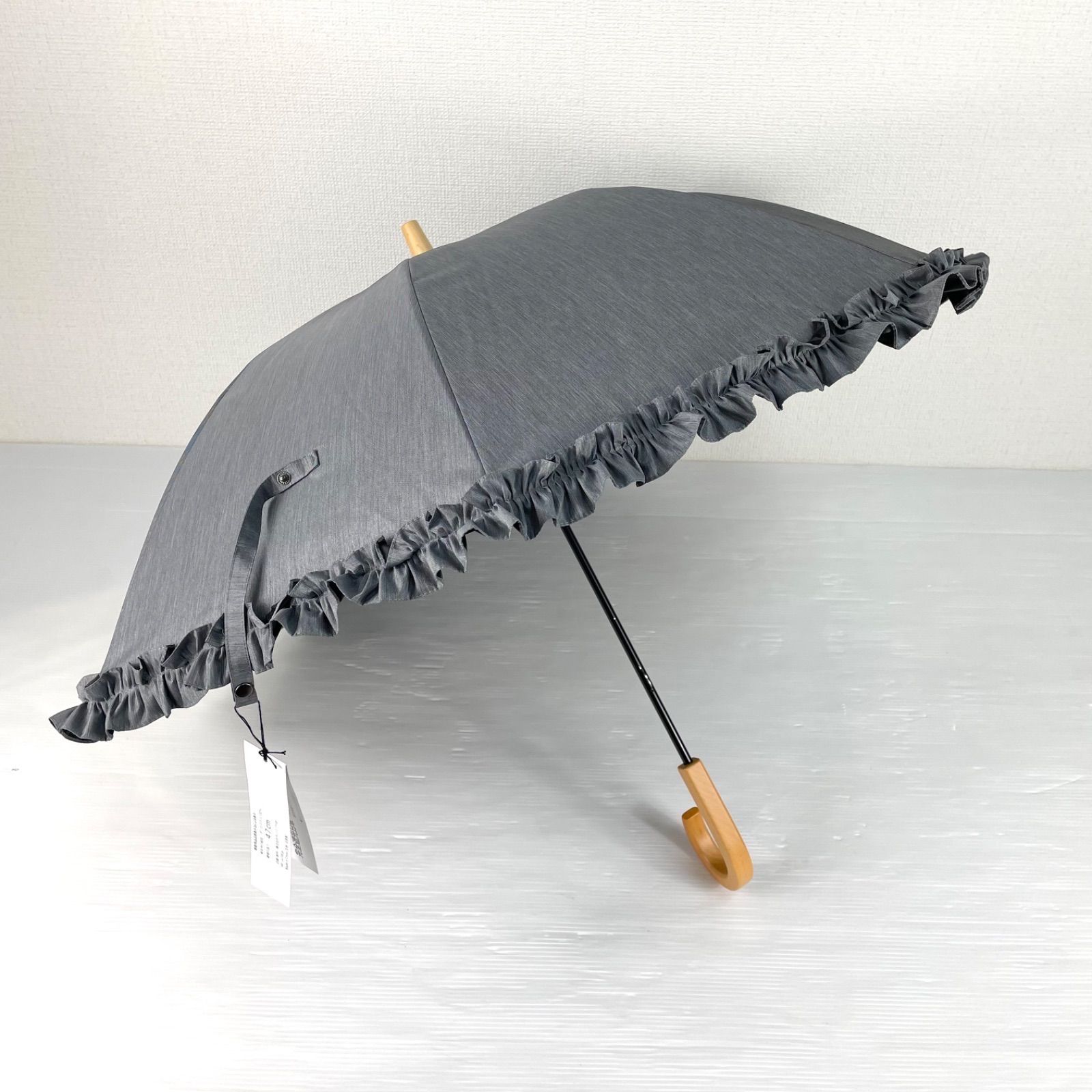 日本製 サンバリア100 Sサイズ 長傘 フリルフロスト グレー 日傘 小物