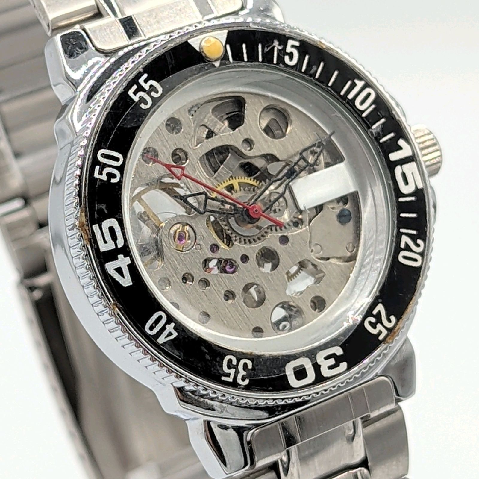 NH70 MOD カスタム 自動巻 腕時計 スケルトン シルバー 赤 銀 黒