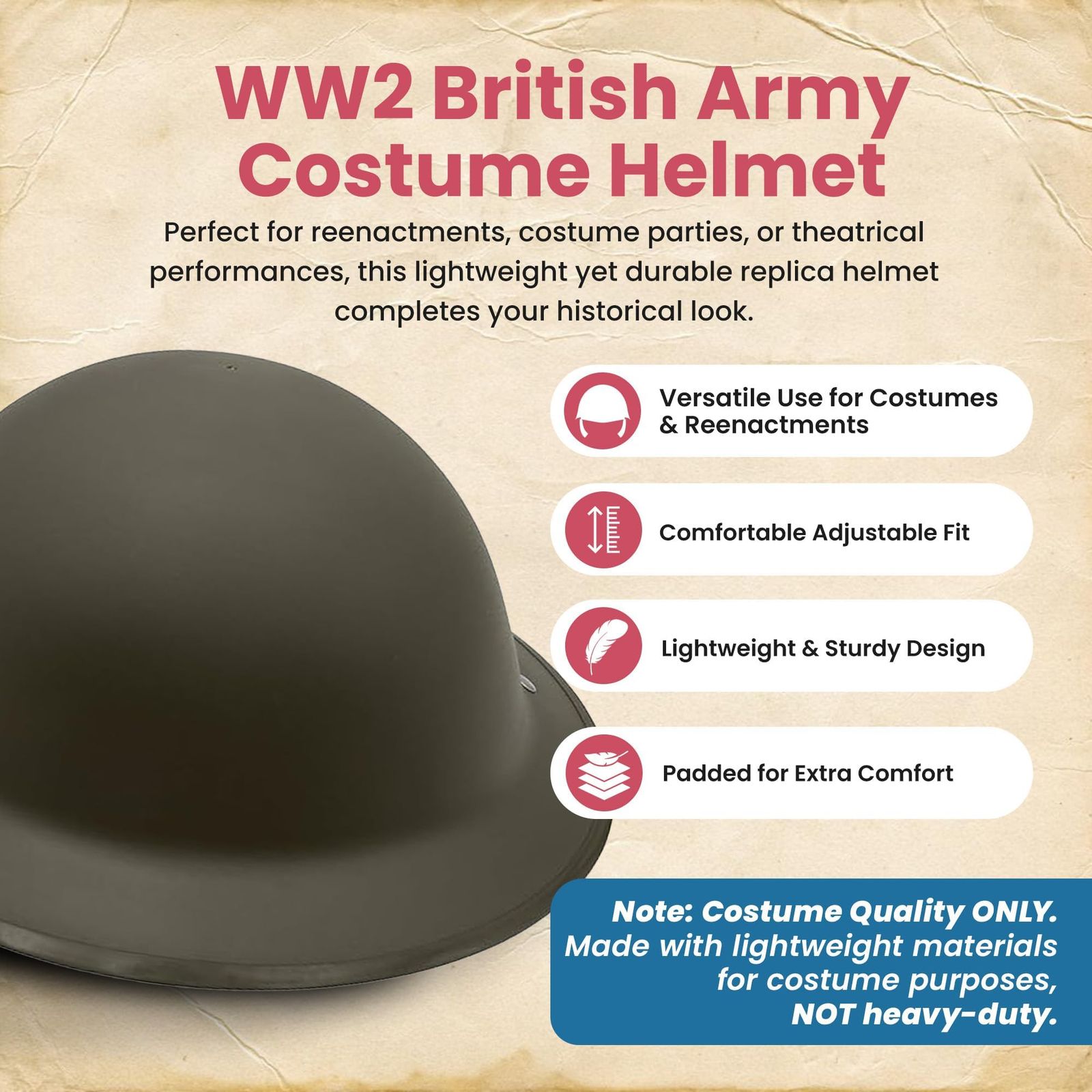 Nicky Bigs Novelties - 大人用 WW2 イギリス陸軍ヘルメット、味方 WW2
