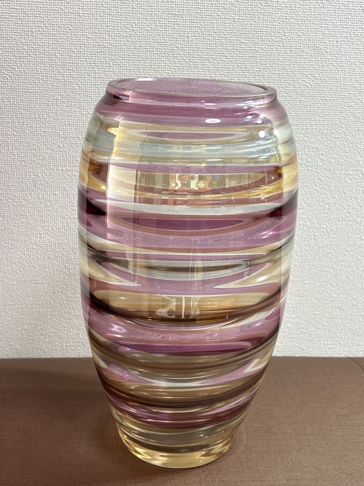 ボヘミア　グラス　レインボー　ボーダー柄　花瓶　チェコ製 ボヘミア グラス レインボー ボーダー柄 花瓶 チェコ製 - メルカリ